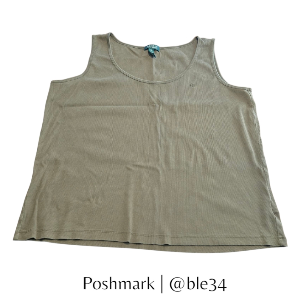 Lauren Ralph Lauren Olive Green 100% Cotton Ribbed Tank Top 3X